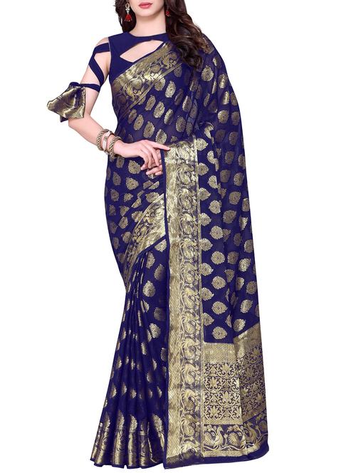blue chiffon kanjivaram saree - 15063739 - Very Small Image - 1