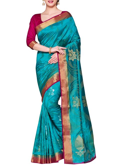 turquoise art silk kanjivaram saree - 15063742 - Very Small Image - 1