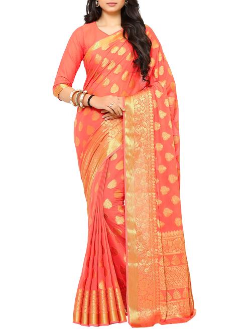 orange chiffon kanjivaram saree - 15063747 - Very Small Image - 1
