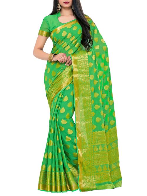 green chiffon kanjivaram saree - 15063748 - Very Small Image - 1