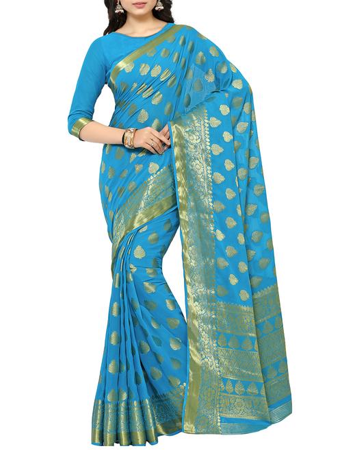 turquoise chiffon kanjivaram saree - 15063750 - Very Small Image - 1