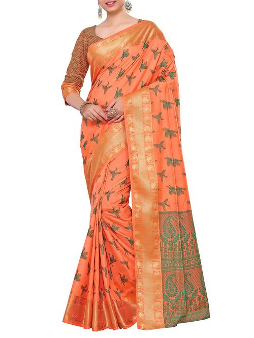 peach art silk kanijvaram saree - 15063755 - Very Small Image - 1