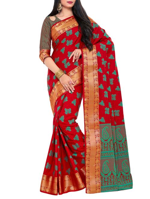 maroon art silk kanijvaram saree - 15063759 - Very Small Image - 1