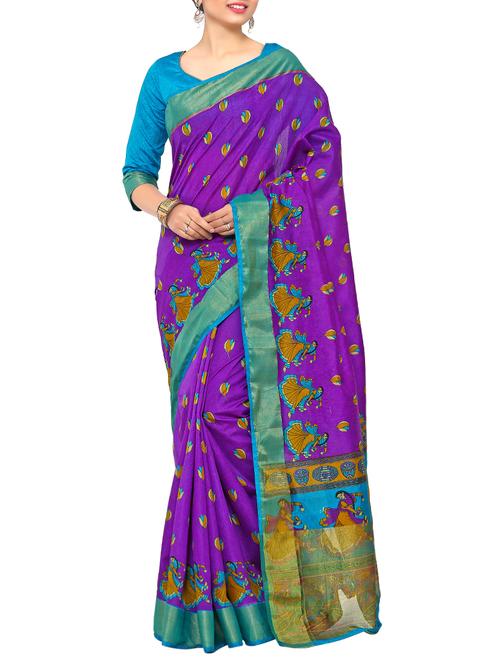 purple raw silk printed saree - 15063770 - Very Small Image - 1
