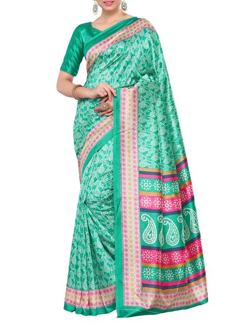 turquoise art silk printed saree - 15063777 - Very Small Image - 1