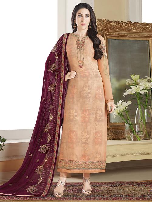 embroidered churidaar unstitched suit - 15063804 - Very Small Image - 1