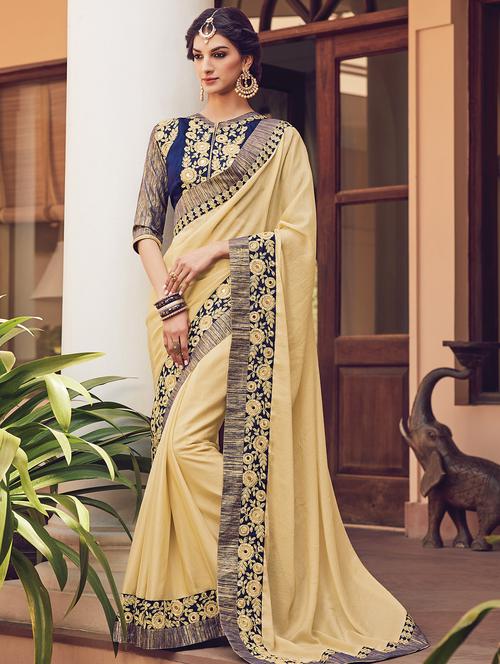 beige bordered saree with blouse - 15063961 - Very Small Image - 1