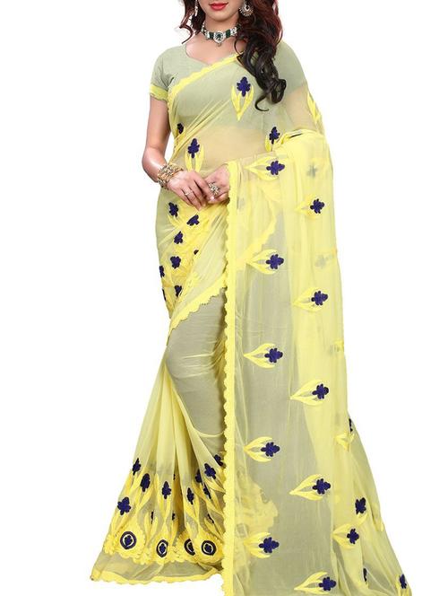 yellow embroidered saree with blouse - 15063985 - Very Small Image - 1