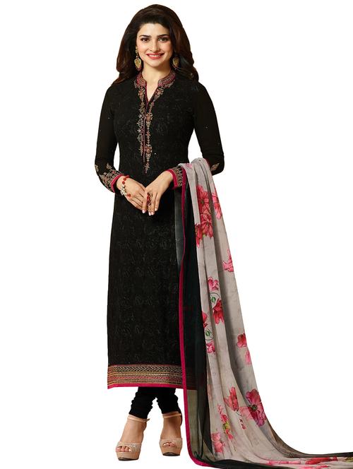 black embroidered churidaar suit semi-stitched suit - 15064256 - Very Small Image - 1