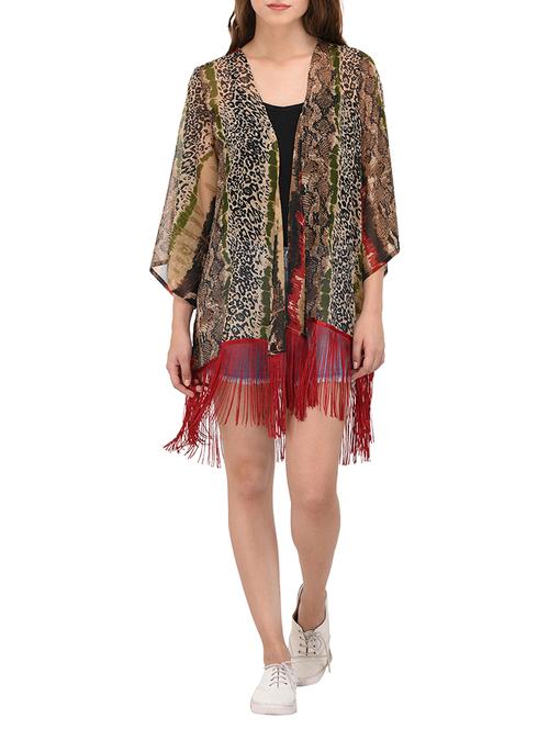 brown animal print fringe shrug - 15064343 - Very Small Image - 1