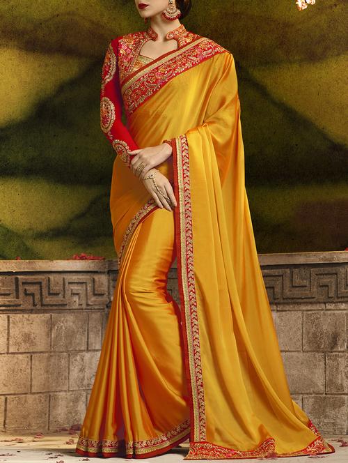 yellow bordered saree with blouse - 15064359 - Very Small Image - 1