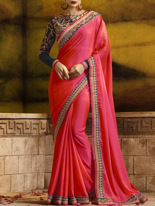 pink bordered saree with blouse - 15064361 - Very Small Image - 1