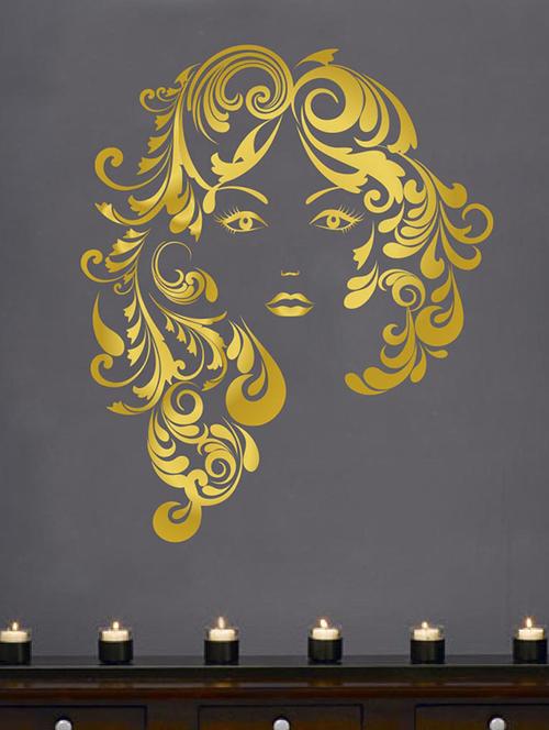 floral hair girl wall sticker large - 15065746 - Very Small Image - 1