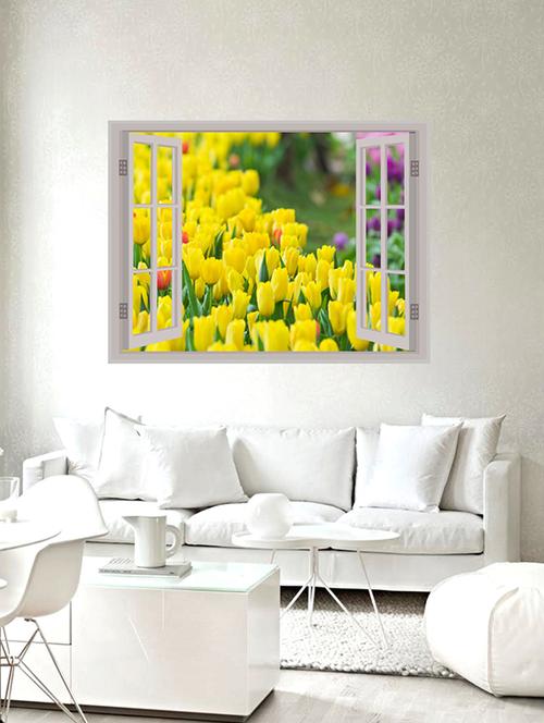 yellow flowers window illution wall sticker - 15065871 - Very Small Image - 1
