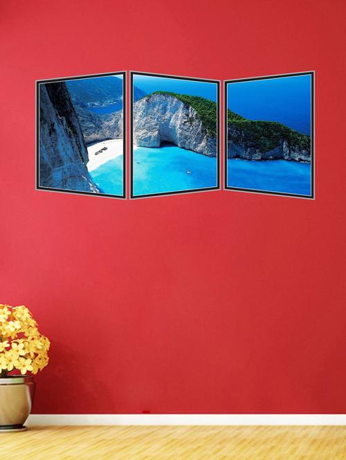 blue beach three pieces wall sticker - 15066008 - Very Small Image - 1