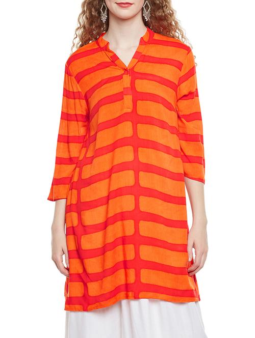orange viscose straight kurta - 15066675 - Very Small Image - 1