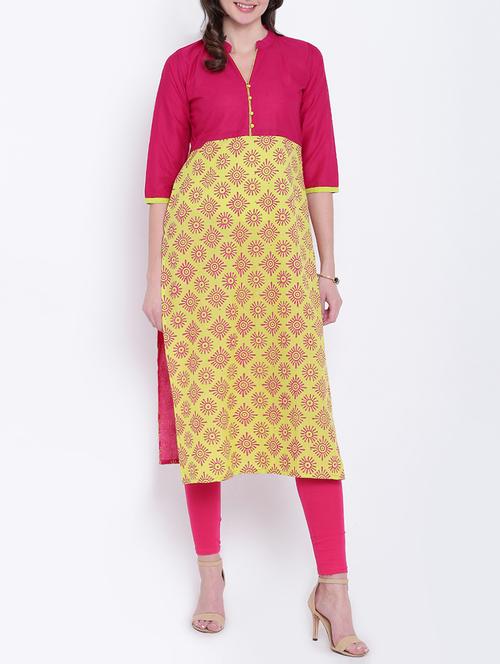 yellow cotton straight kurta - 15066904 - Very Small Image - 1