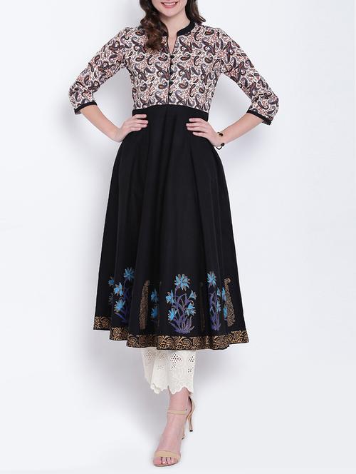 black cotton anarkali kurta - 15066907 - Very Small Image - 1