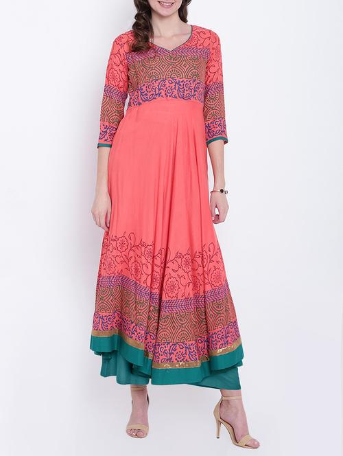 flared block print kurta - 15066921 - Very Small Image - 1