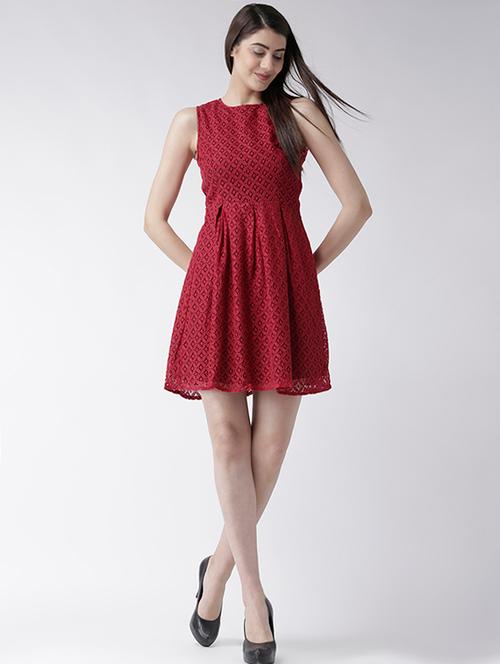 fit & flare pleated laced dress - 15066971 - Very Small Image - 1