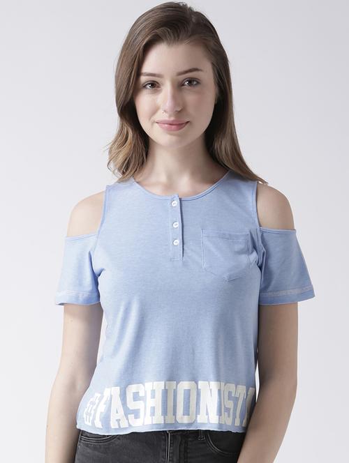 cold shoulder graphic henley top - 15066976 - Very Small Image - 1