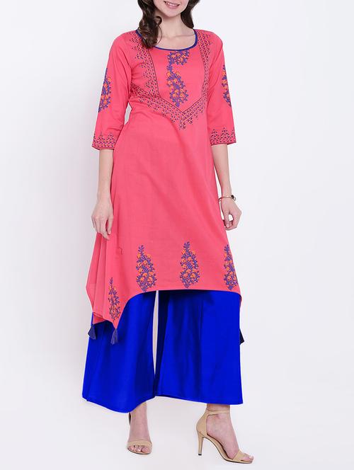 pink cotton asymmetric kurta - 15066986 - Very Small Image - 1