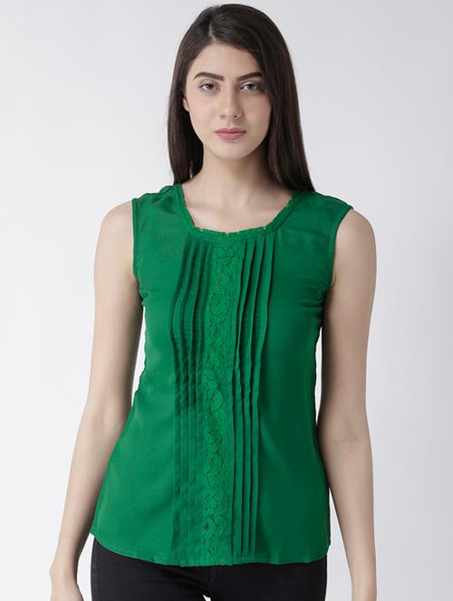lace insert button up back top - 15066989 - Very Small Image - 1