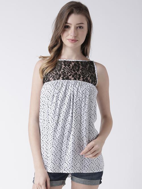 floral lace key hole back top - 15067001 - Very Small Image - 1