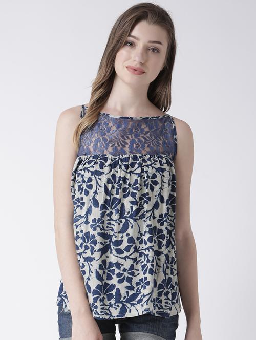 floral lace keyhole back polyester top - 15067002 - Very Small Image - 1