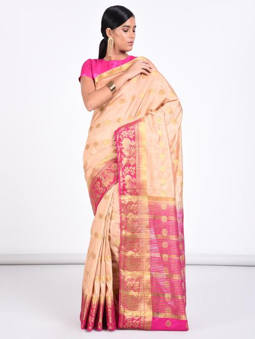 beige banarasi silk saree with blouse - 15067028 - Very Small Image - 1