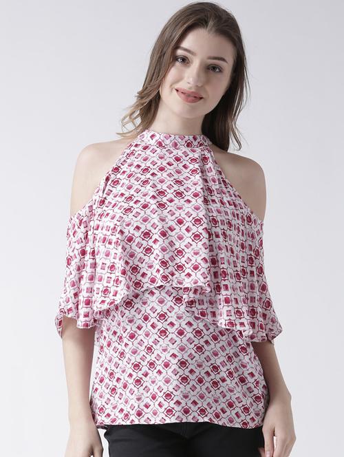 mock neck abstract print rayon top - 15067034 - Very Small Image - 1