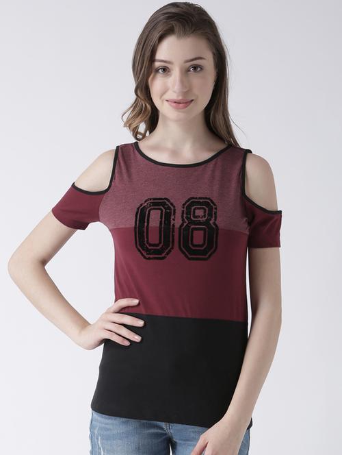 cold shoulder color block tee - 15067044 - Very Small Image - 1