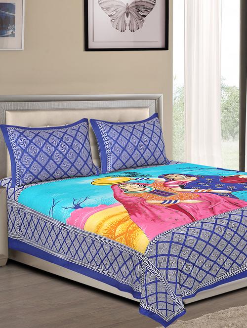 cotton jaipuri traditional double bedsheet with 2 pillow cover - 15067325 - Very Small Image - 1