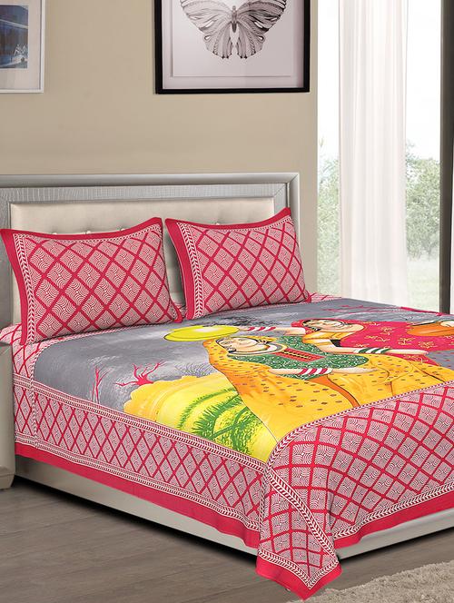 cotton jaipuri traditional double bedsheet with 2 pillow cover - 15067326 - Very Small Image - 1