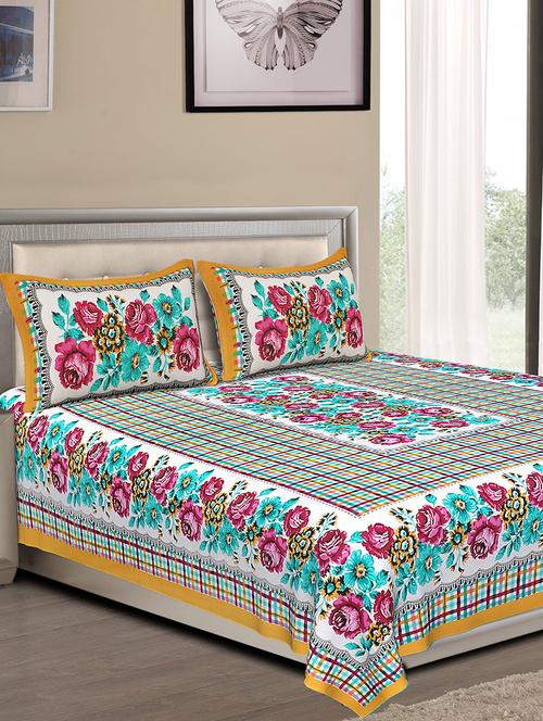 cotton jaipuri traditional double bedsheet with 2 pillow covers - 15067336 - Very Small Image - 1