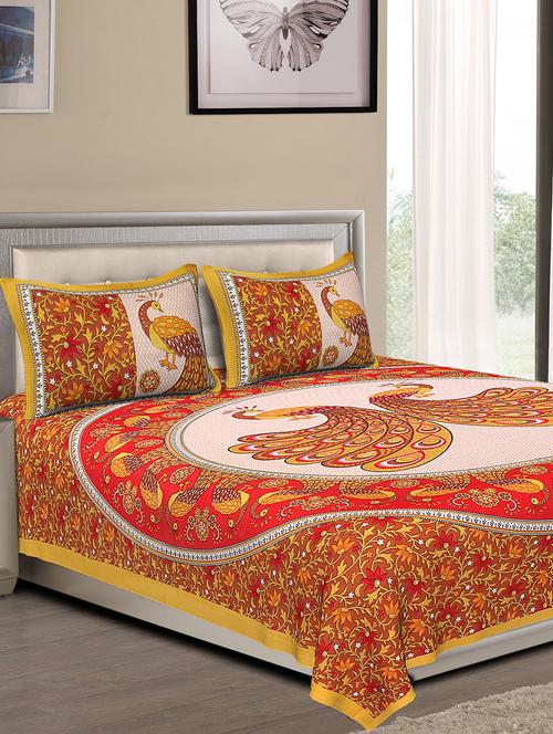 cotton jaipuri traditional double bedsheet with 2 pillow covers - 15067338 - Very Small Image - 1