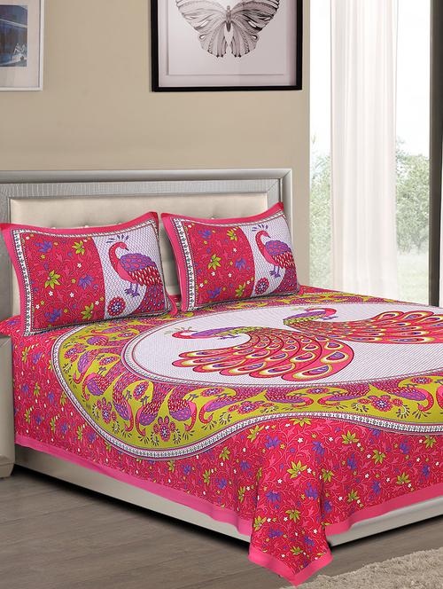 cotton jaipuri traditional double bedsheet with 2 pillow covers - 15067340 - Very Small Image - 1