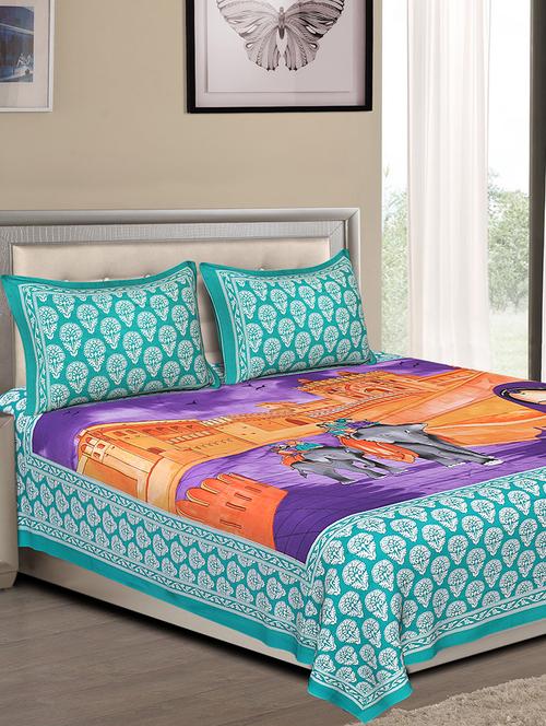 cotton jaipuri traditional double bedsheet with 2 pillow covers - 15067341 - Very Small Image - 1