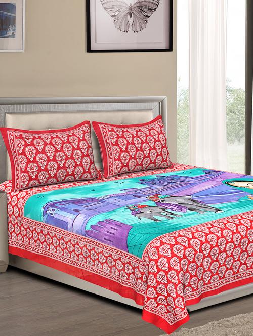 cotton jaipuri traditional double bedsheet with 2 pillow covers - 15067342 - Very Small Image - 1