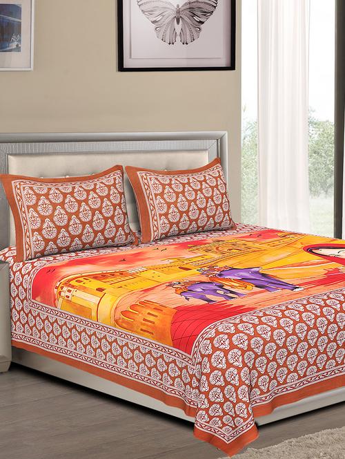 cotton jaipuri traditional double bedsheet with 2 pillow covers - 15067343 - Very Small Image - 1