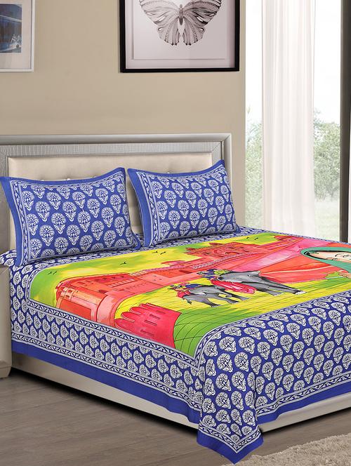 cotton jaipuri traditional double bedsheet with 2 pillow covers - 15067344 - Very Small Image - 1