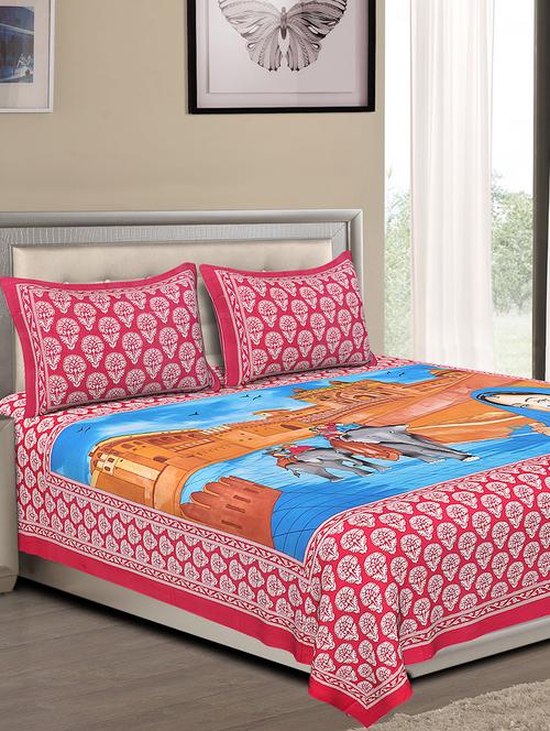 cotton jaipuri traditional double bedsheet with 2 pillow covers - 15067345 - Very Small Image - 1