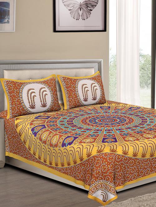 cotton jaipuri traditional double bedsheet with 2 pillow covers - 15067356 - Very Small Image - 1