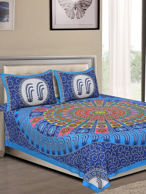 cotton jaipuri traditional double bedsheet with 2 pillow covers - 15067357 - Very Small Image - 1