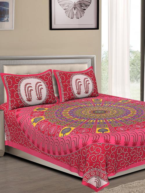 cotton jaipuri traditional double bedsheet with 2 pillow covers - 15067358 - Very Small Image - 1