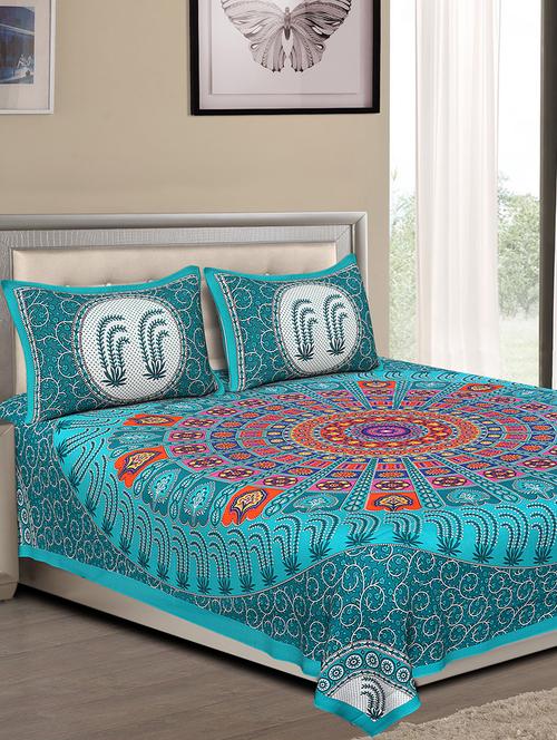 cotton jaipuri traditional double bedsheet with 2 pillow covers - 15067359 - Very Small Image - 1