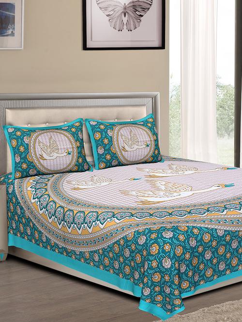 cotton jaipuri traditional double bedsheet with 2 pillow covers - 15067368 - Very Small Image - 1