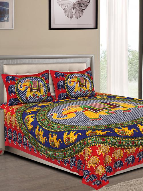 cotton jaipuri traditional double bedsheet with 2 pillow covers - 15067369 - Very Small Image - 1