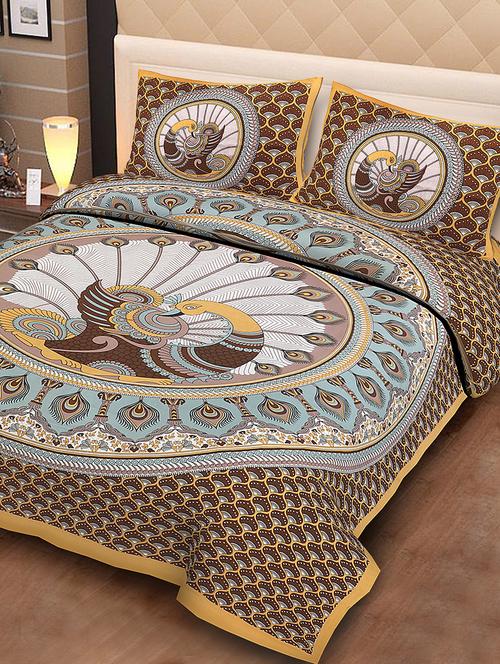 cotton jaipuri traditional double bedsheet with 2 pillow covers - 15067372 - Very Small Image - 1
