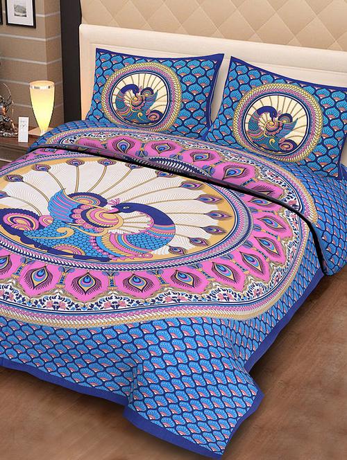 cotton jaipuri traditional double bedsheet with 2 pillow covers - 15067373 - Very Small Image - 1